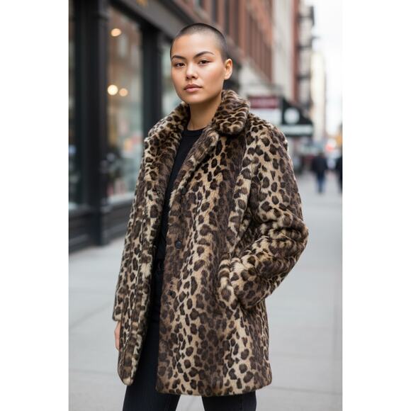 BCBG Generation Cheetah Leopard Faux Fur Coat  M - Picture 2 of 13